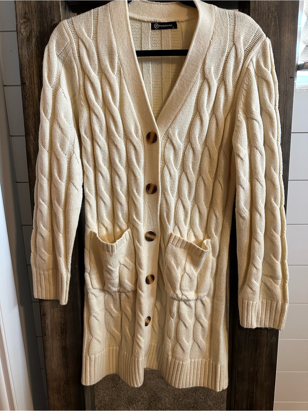 PrettyGarden Cream Cable Knit Long Cardigan S Coastal Grandma Cottagecore Cozy